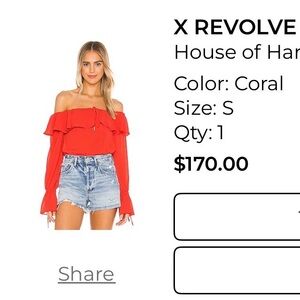 House of Harlow x REVOLVE Vibrant Coral Blouse